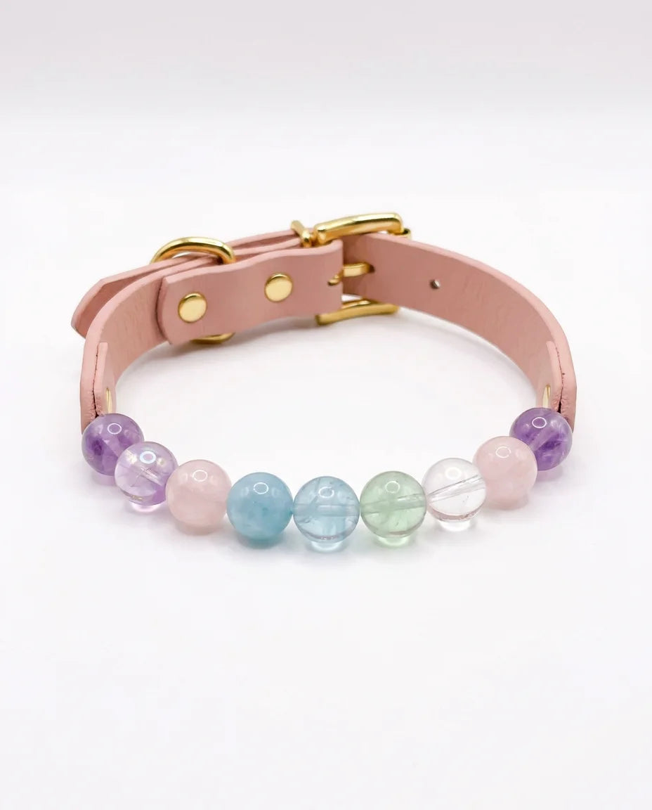 Rainbow Crystal Energy Pet Collar - white background hero shot