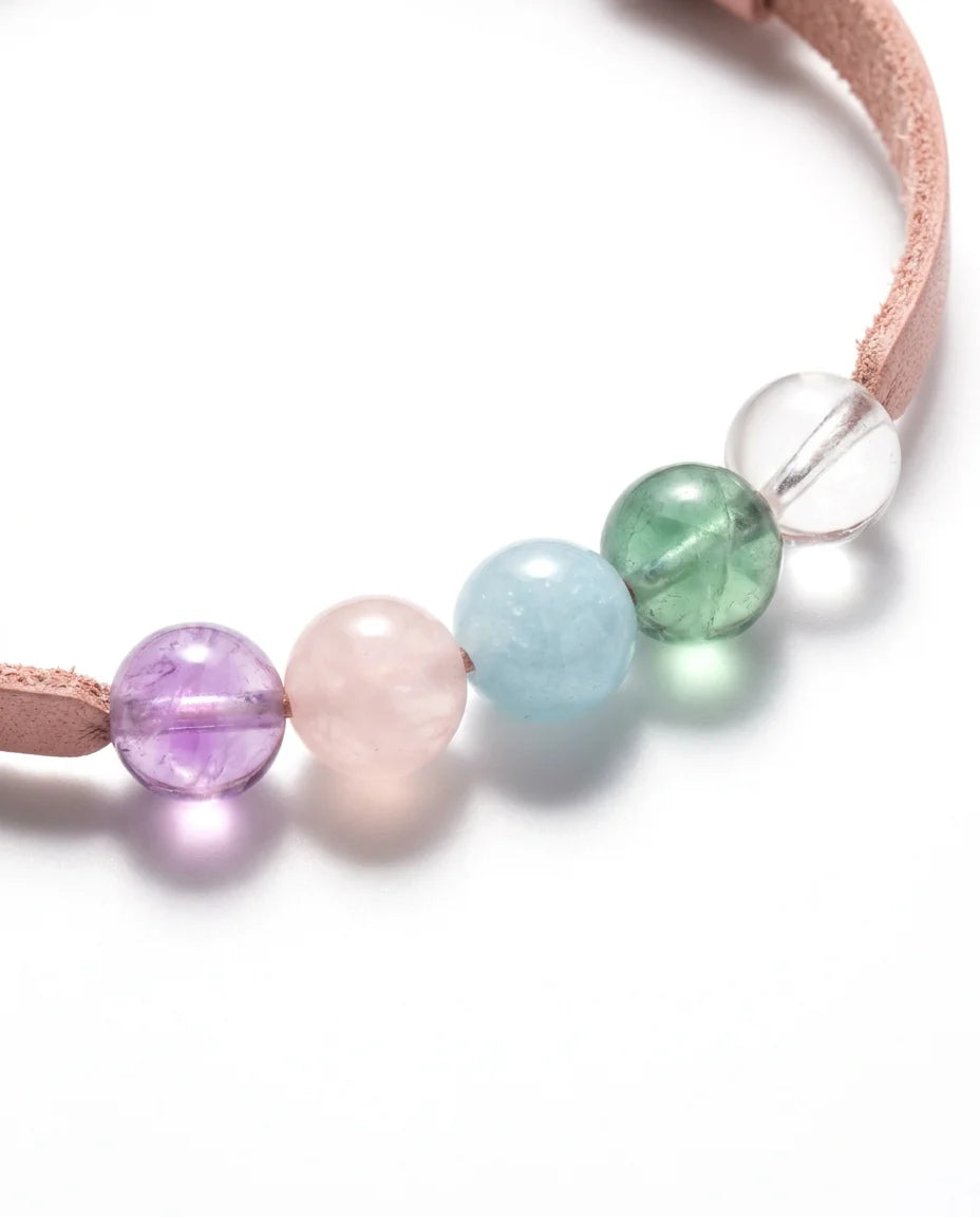 Rainbow Crystal Energy Pet Collar - crystal bead close-up