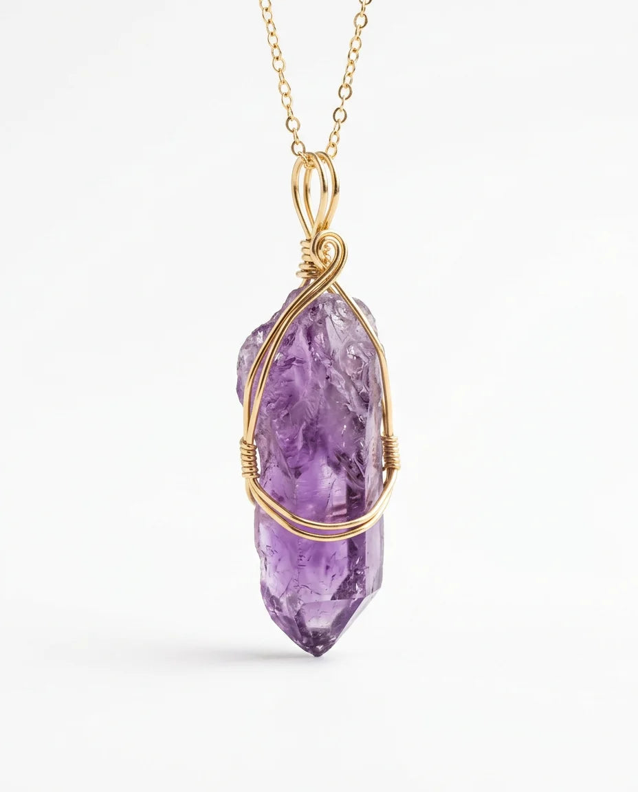 Amethyst Crystal Collar Charm – white background luxury