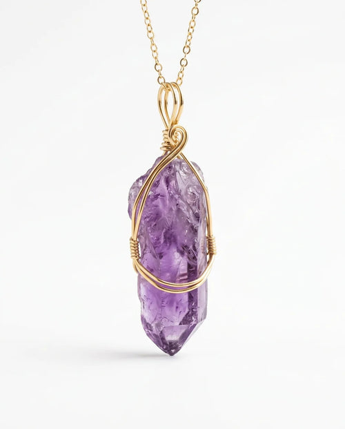 Amethyst Crystal Collar Charm – white background luxury