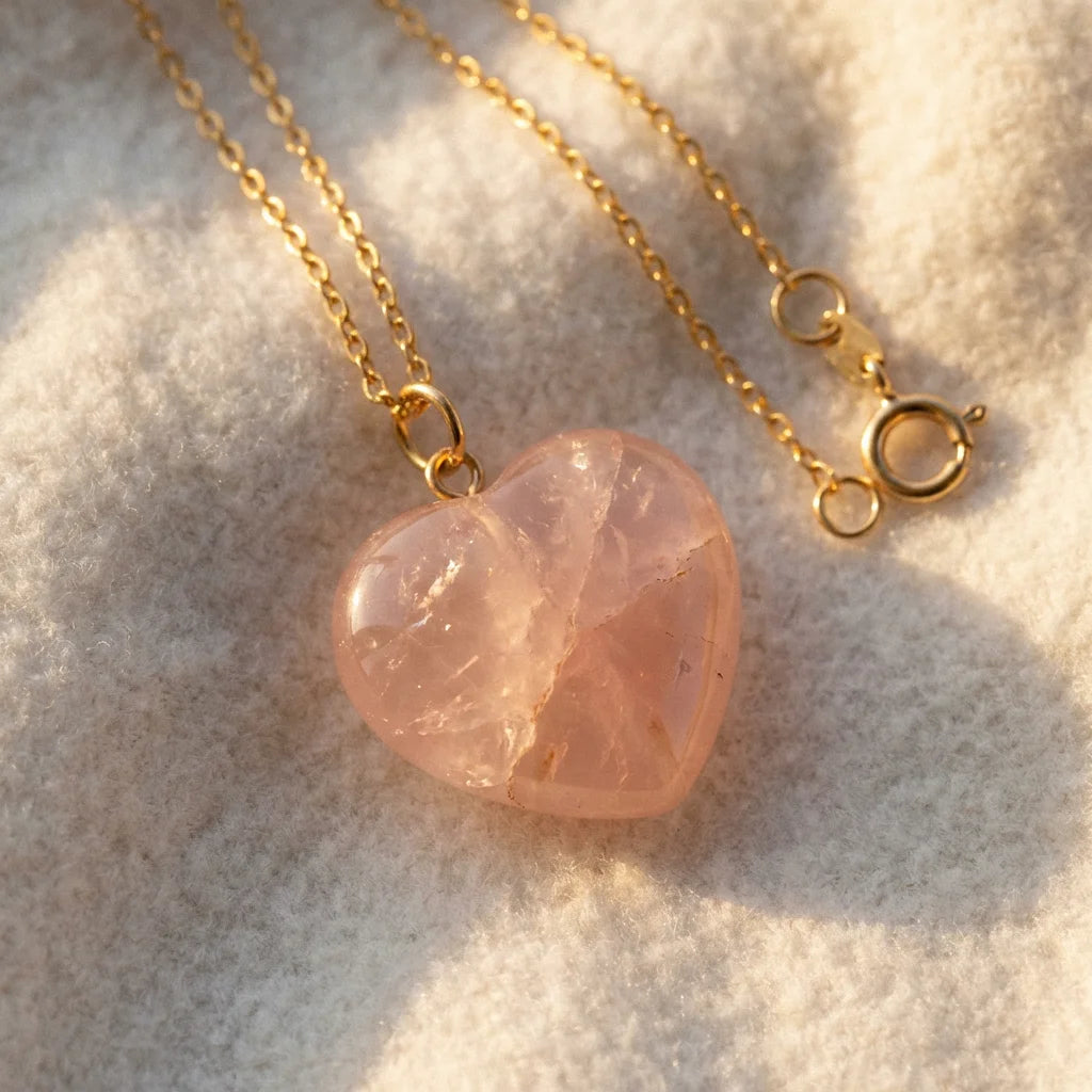 Rose Quartz Heart Crystal Collar Charm for Pets