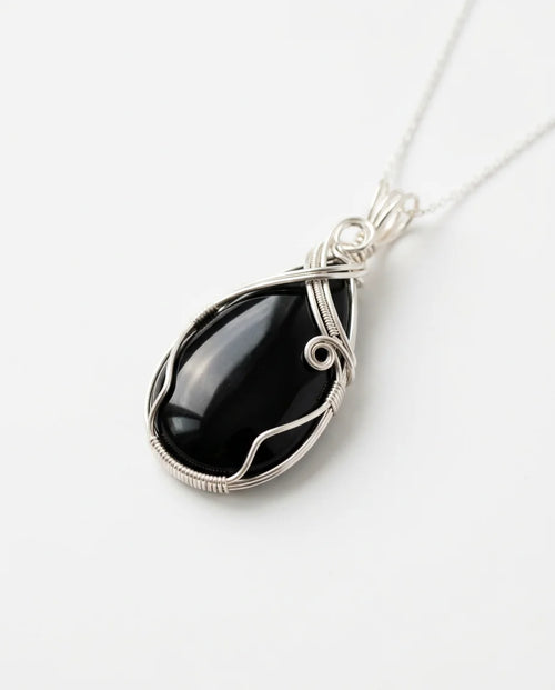 Black Obsidian Crystal Collar Charm – white background luxury